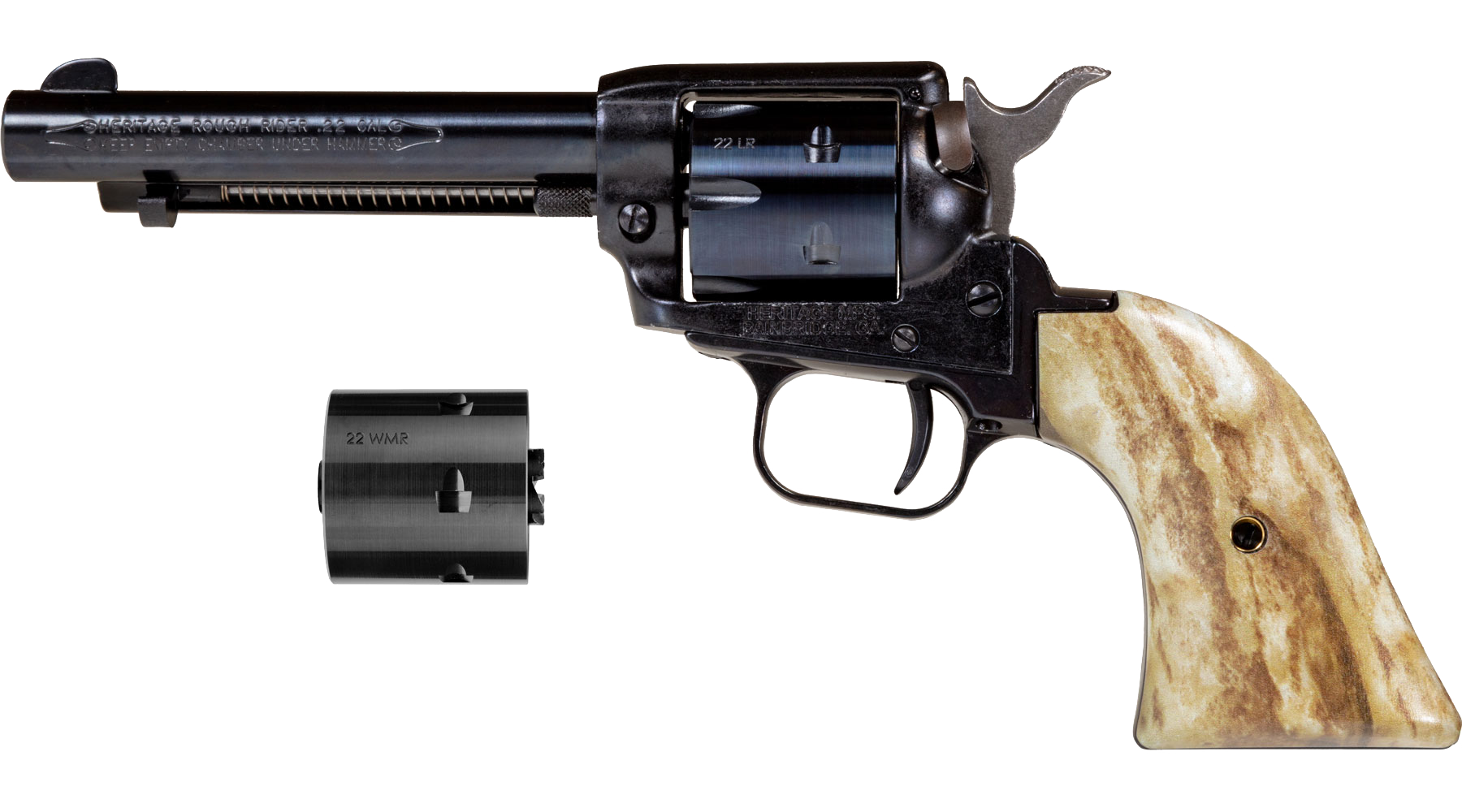 4.75" Rough Rider® .22 LR / .22 WMR Two Cylinders Combo, Black Standard, Stag Grips
